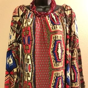 Bell Sleeve Southwestern Print Tunic